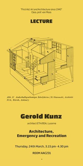 Flyer des Vortrags «Architecture, Emergency and Recreaction»